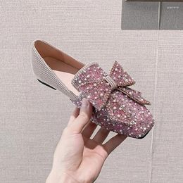 Casual Shoes Sweet Girl's/women Bow Knot Ballet Flats Glitter Crystal Beads Flat Moccasins Square Toe Sequined Cloth Loafers For Women