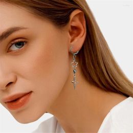 Hoop Earrings Punk Alloy Drop Silver Color Star Piercing Fashion Ear Studs For Women Men Aesthetic