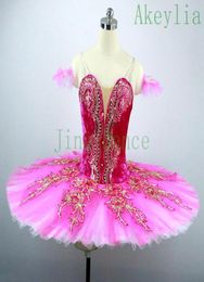 Girls Dark Pink Ballerina Sugar Plum Fairy Professional Pancake Ballet Stage Costumes Rose Red Flower fairy ballet tutu For Women 1714284