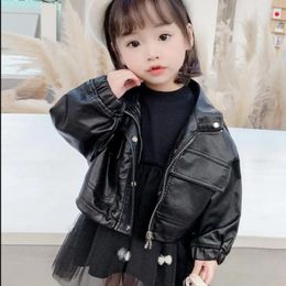 Jackets 2024 Spring Autumn Long Sleee Loose Kids PU Leather Coats Girls Outerwear Tops 2-8Y