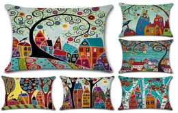 Decorative Pillow Case Abstract House Trees Painting Pillowcase 175 Inches Cotton Linen Chair Seat Throw Pillow Cover9557948