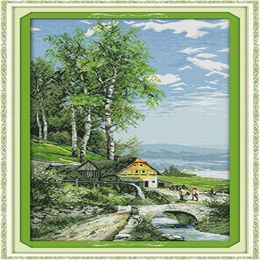 The sky is high the clouds are pale decor painting Handmade Cross Stitch Embroidery Needlework sets counted print on canvas DMC 1344v