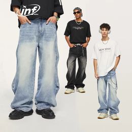 INFLATION Brand Baggy Wide Leg Boyfriend Jeans Unisex Vintage Washed Blue Denim Trousers Male Pants Plus Size 240308