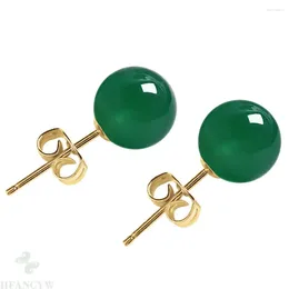 Stud Earrings 6mm Natural Green Agate Gemstone Classic Cute Dangle Luxury