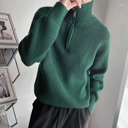 Men's Sweaters Knitted For Men Zipper Plain Man Clothes Pullovers Green Zip-up Solid Color Collared Tops Overfit Jumpers S A Fun Ugly