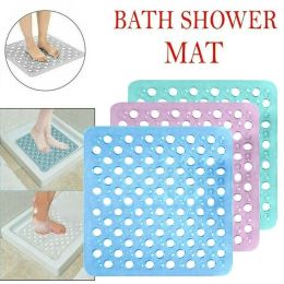 Mats Square Shower Mat Drain Holes Large Non Slip Bathtub Mats with Suction Cup Rubber Bath Mat Bathroom Supplies