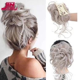 JINKAILI Synthetic Hair Bun Messy Scrunchies Hairpiece Accessories Claw Clip Chignon Curly Fake Elastic Band for Women 240229