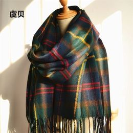 Faux cashmere shawl winter green plaid scarf cape tassels warm pashmina unisex acrylic scarves christmas gifts for men or women 202378