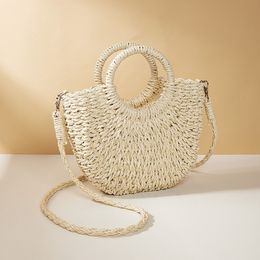 HBP Summer Candy Colours Women Half-moon Totes Girls Straw Handbag Skew Straddle Braided Beach Bag Shoulder Tote