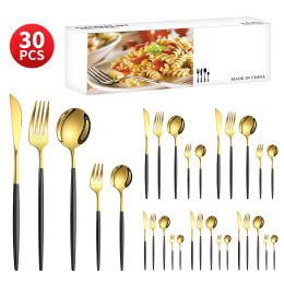 Sets 30pcs Stainless steel cutlery set knives, forks, spoons, tea forks and teaspoons are suitable for diningroom banquets