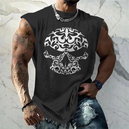 Men's Tank Tops Vintage Skull Totem Print Top Summer Trendy Casual Loose Daily Wear Vest Quick-Drying Breathable Gym Sports Vests