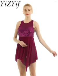 Stage Wear Women Lyrical Ballet Dance Dress Gymnastics Leotard Class Costume Sequins Trianglar Cut Skirt Gymnastic