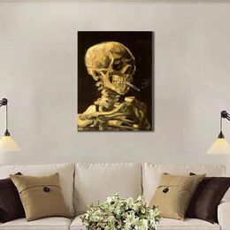 Famous Vincent Van Gogh Oil Paintings Reproduction Hand Painted Skull with Burning Cigarette Canvas Art3017