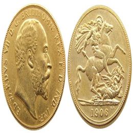 UK Rare 1906 British coin King Edward VII 1 Sovereign Matt 24-K Gold Plated Copy Coins 262T