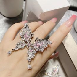 Pink Butterfly Big Rings for Women Resizable Luxury Designer Jewelry Aesthetic Fashion Cute Y2K Dating Wedding Engagement Gifts 240311