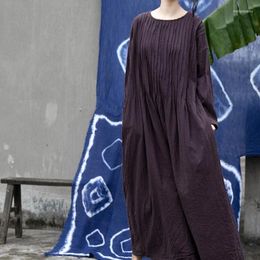 Casual Dresses Shan Qiannianyi Creative Design Spring And Autumn Cotton Handmade Organ Pleated Robe Dress