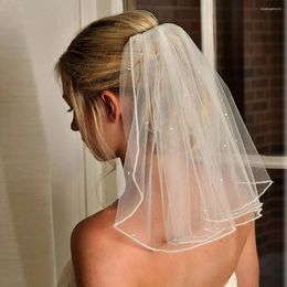 Bridal Veils Beads Shoulder Wedding Hair Accessories One Layers White Ivory Pencil Edge Short With Comb