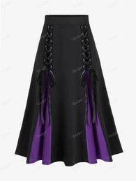 ROSEGAL Plus Size Gothic Lace Up Skirts Black Red Purple Colorblock Elastic Waisted A Line Skirt Cosy Basic Bottoms For Women 4X 240313