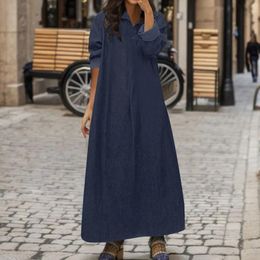 Casual Dresses Spring Summer Oversized Long Shirt Dress For Women Chic Turn Down Neck Sleeve Solid Color Maxi Vintage