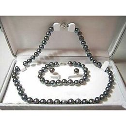 Natural 78mm black pearl necklace bracelet earring set 240227