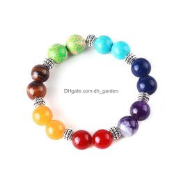 Beaded Handmade 12Mm 7 Chakra Healing Nce Beads Bracelet For Women Men Elastic Yoga Fashion Jewellery Gift Drop Delivery Bracelets Dhw1O