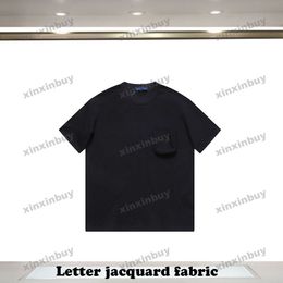 xinxinbuy Men designer Tee t shirt 2024 Letter jacquard fabric pocket short sleeve cotton women gray black white blue S-3XL