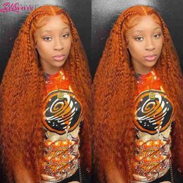 Synthetic Wigs Synthetic Wigs Orange Ginger Hair Wigs Deep Wave 13x6 Lace FronLal Wig 13x4 WaLer Wave Lace FronL Coloured Curly Wig For Black Women ldd240313