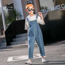 Flickor denim overall barn cowboy suspender byxa barn jumpsuit flicka jeans byxor våren hösten 4to12 240307