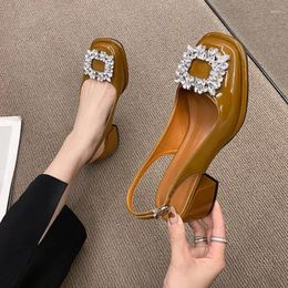 Dress Shoes Fashion Spring Autumn Low Heel Square Toe Crystal Leather Pumps Casual Chunky Romantic Mary Janes Heels Women