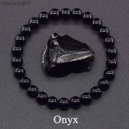 Bangle Classic Black Onyx Bead Bracelet for Men Natural Stone Shiny Black Obisidian Handmade Bracelet Yoga Meditation Jewelry WholesaleL2403