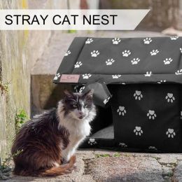 Mats Winter Outdoor Cat House Cat Shelter Oxford Cloth Cat Bed Door Curtain cat nest pet supplies wild cat winter warm cat room