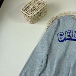 Early Autumn CE Blue Letter Flocked Print College Style Casual Loose Round Neck Hoodie Top