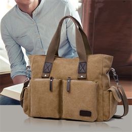 Men Briefcase Bag Classical Retro Canvas Business Handbag Male Crossbody Shoulder Large Capacity Laptop Computer Case 240313