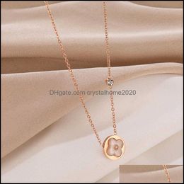 Pendant Necklaces Four Leaf Clover Necklace With Simple Titanium Alloy Shell Clavicle Chain Pink Gold-Plated Female Gift J0602 Drop Otbir
