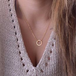 Other NK602 New Fashion Steampunk Dainty Circle Collier Jewellery Cheap Round Minimalist Chain Pendant Necklace For Women Gift L24313