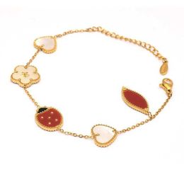 Van Clover Flower Seven Star Ladybug Bracelet Red Jade Chalcedony New Colourless Strawberry Jewellery Cleefies