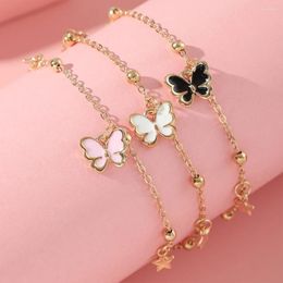 Charm Bracelets Lovely Candy Color Alloy Drop Oil Little Butterfly Pendant Bracelet For Girls Cute Star Bangle 3 Pcs Set Children Jewelry