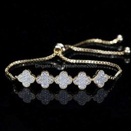 Charm Bracelets Korean Fashion Lucky Clover Zircon Bracelet Environmental Protection Electroplating Diamond Hand Jewelry Drop Deliver Otowx