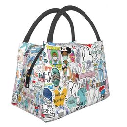 Doctors Nurse Print Thermal Lunch Bag Women Portable Insulated Cooler Picnic Office Reusable Packed Box Bags 240313