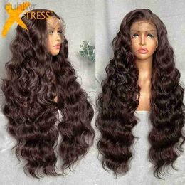 Synthetic Wigs Light Brown Synthetic Lace Wigs X-TRESS Super Long Loose Wave 13x4 Lace Frontal Hair Wig with Hair Fashion New Style ldd240313