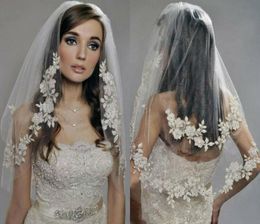 Cheap Wedding Bridal Veil Floral Appliqued Lace Beaded White Ivory Belt Comb4587488
