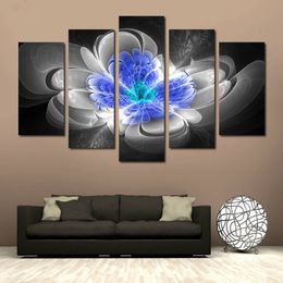 Abstract Blue Flower Unframed Painting 5 Pieces Posters And Prints Wall Art Canvas Wall Pictures For Living Room Decor288L