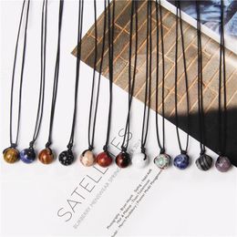 Pendant Necklaces Natural Round Minerals Healing Stone Beads Necklace Jewelry For Lucky Women Men Handmade Black Rope Gifts Bulk