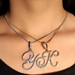 Pendant Necklaces Hot A-Z Initial Cursive Letters Pendant Necklace For Women Gold Silver Colour Shiny Rhinestone Metal Chain Necklace Jewellery Gift L24313