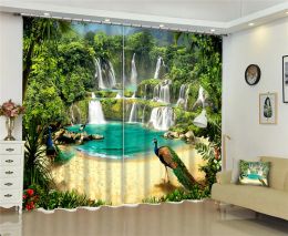 Curtains green Waterfall Curtain Luxury Blackout 3D Window Curtain living room Bedroom Cortina Drapes Rideaux Customised size pillowcase