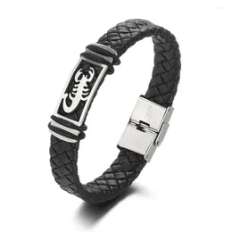 Charm Bracelets 2024 Fashion Jewellery Stainless Steel Scorpio Braided Leather Bracelet Retro Titanium Cuff Feather For Men