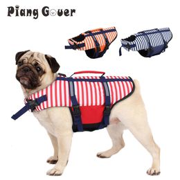 Stripe Dog Life Jacket Swimsuit Life Vest Summer Reflective Puppy Float Coat Swim Clothes Pet Vest 240305