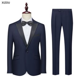 Abito da uomo da sposa di alta qualità 3 pezzi Set elegante blazer completo formale di lusso colletto con fiocco giacca pantaloni gilet cappotto costume classico 240306