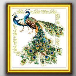 Lucky peacocks birds Handmade Cross Stitch Craft Tools Embroidery Needlework sets counted print on canvas DMC 14CT 11CT287a