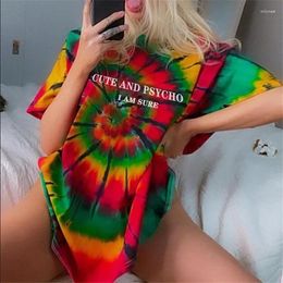 Women's T Shirts Indie Multicolors Print Casual T-Shirts Women Summer Fashion O-Neck Short Sleeve Loose Tops Green Yellow Plus Size Pullover